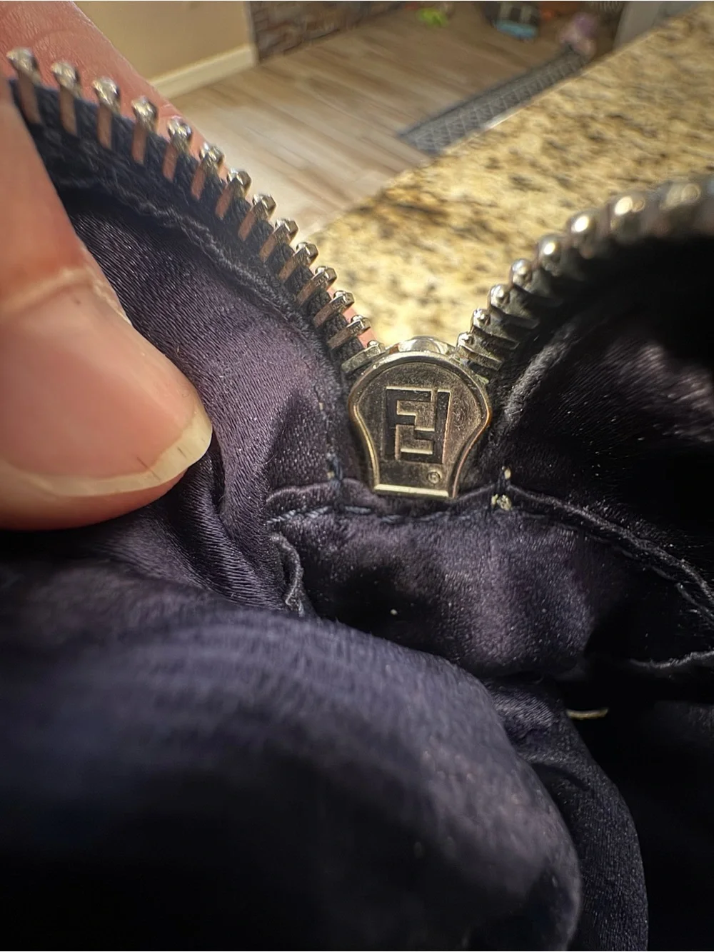 Fendi Blue/black FF Logo Canvas Boston bag